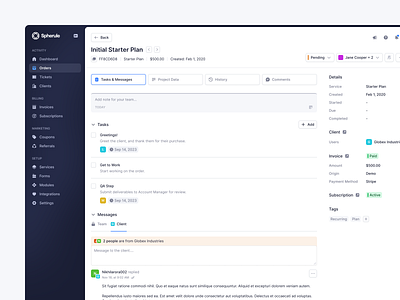 Order Activity, Tasks & Chat activity page agency chat clean css dashboard design designer flat minimal order page product page productdesign saas saas design shadcnui tailwind tailwind css ui