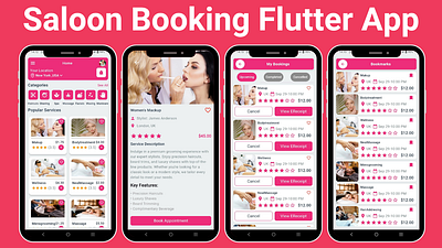 Saloon Booking Flutter App UI Kit Template | Beauty Salon Flutte flutter ui kit salon appointment salon schedule app ui