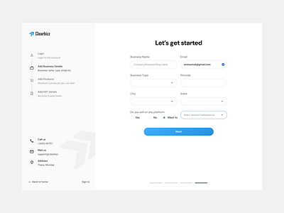 Create account flow for b2b ecom platform dashboard design ui uiux web website website design