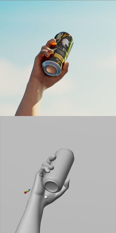 Energy drink 3D visualization 3d can cinema 4d design in hand packaging ra redshift visualization