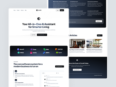 CoreAI - Landing Page Exploration ai design landing page minimalist product design project ui ux web design website design