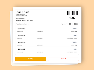 Cube Care - Order summary/Printing Slip app ui branding dashboard design login page order order summary packing slip slip ui ux