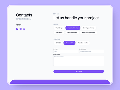 Zxsis - Contact Page Design app ui contact contact us design form inquiry page project ui ux