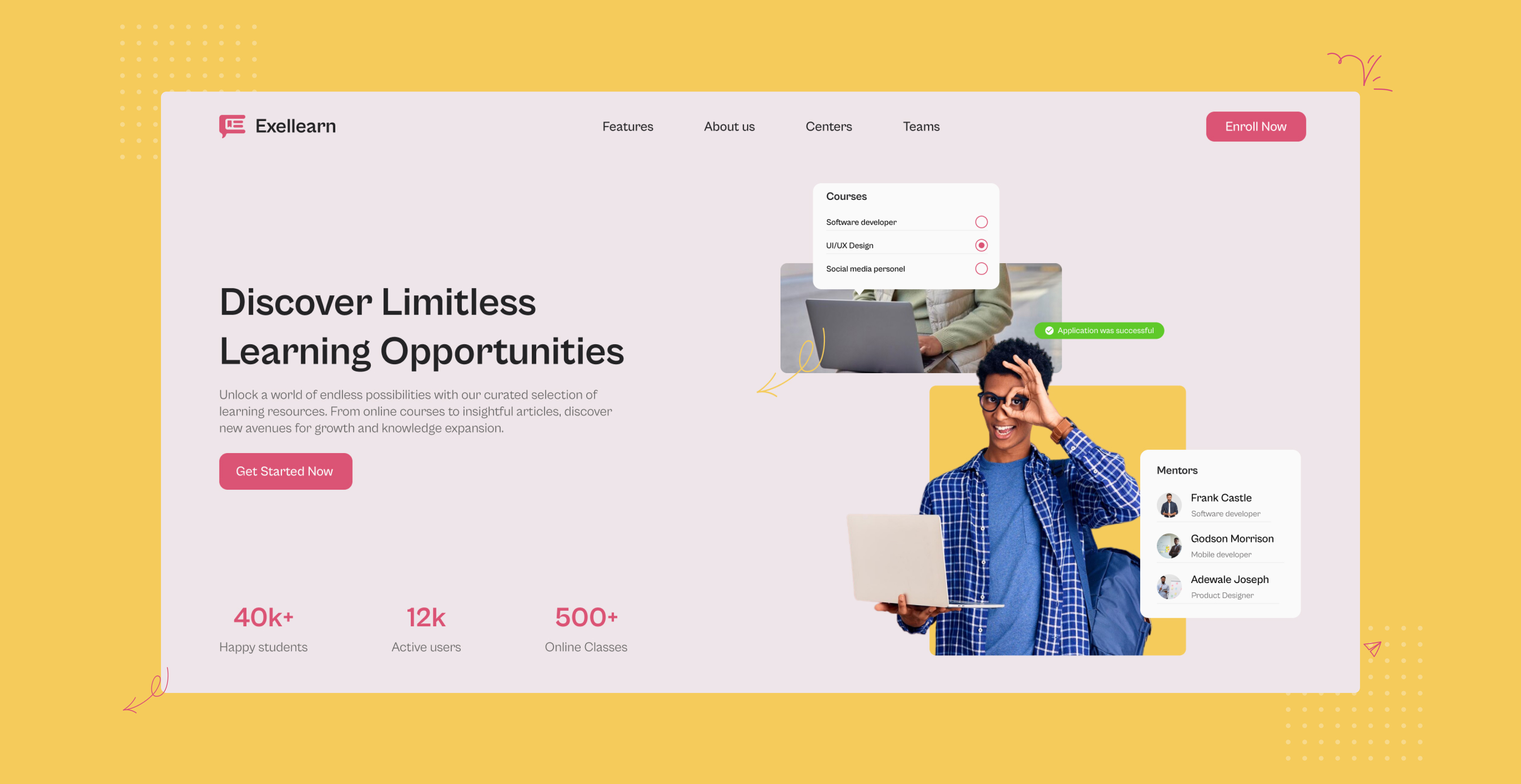 Excellearn: E-Learning Landing Page 3d animation branding e commerce graphic design landing page logo motion graphics ui web design