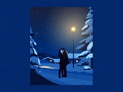 Merry Christmas christmas colorful couple december design graphic design home illustration kiss landscape light love minimalism nature poster simplicity snow vector winter winterwonderland