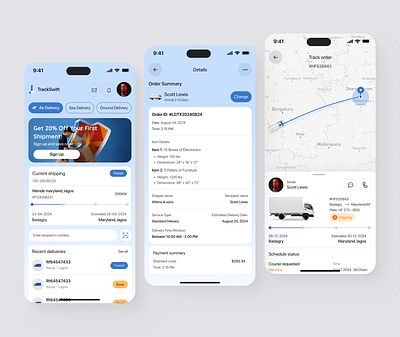 Delivery Logistics App cargo courier delivery delivery app design interface logistics logistics app mobile app mobile application mobileapp product design shipment shipping tracking transport trucking ui uiux ux