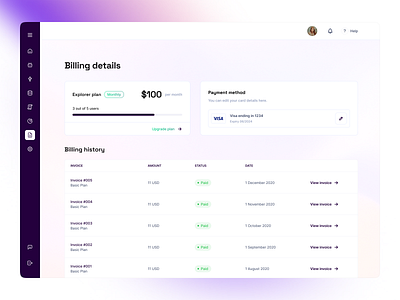 Billing Details Page – Manage Plans and Payments billing billing details billing history clean design credit card dashboard gradients invoice plan pricing plans ui untitled ui ux