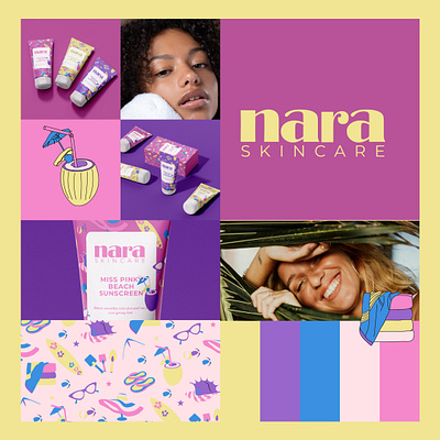 Brand board for Nara sunscreen branding cosmetic brand graphic design logo logo design