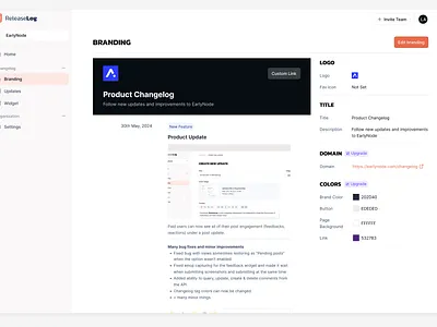 Changelog Branding design saas ui