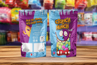 Crunch and munch candy pouch packaging design baby babyfood branding candy candybag candyshop crunch design dryfood food foodpackaging freeze graphic design illustration label label design logo munch packaging pouch