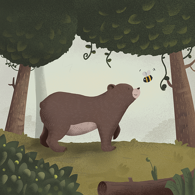 B for Bear! 🐻🐝 bear book cover brown forest illustration