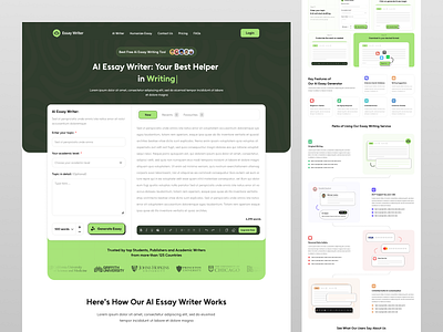 AI Essay Writer - Education Website ai education essay essay website essay writing home page landing page learn online school students study teacher ui design visual design web web design web ui website writing