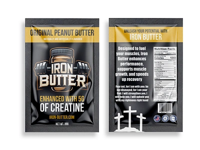 IRON BUTTER PACKAGING DESIGN babyfood branding butter candy design food foodpackaging graphic design gym illustration iron label label design logo packaging packaging design pouch supplement