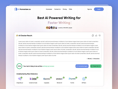 AI Humanize & Result Checker - Education Website ai content education home page landing page learn online result checker rewrite students study teacher ui design visual design web web design web ui website writing writing website