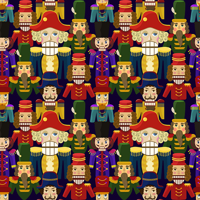 Nutcracker-Themed Seamless Pattern Design adobe illustrator cartoon character design christmas christmas art colorful patterns creative illustration holiday inspiration holiday pattern illustration illustration art nutcracker art nutcracker pattern pattern design seamless pattern seasonal artwork surface design vector vector art vector illustration