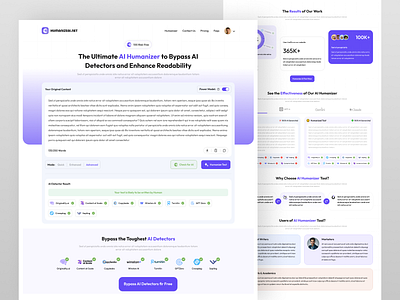 AI Humanize & Result Checker - Education Landing Page ai education home page landing page learn minimal online result checker rewrite students study teacher ui design visual design web web design web ui website writing writing website