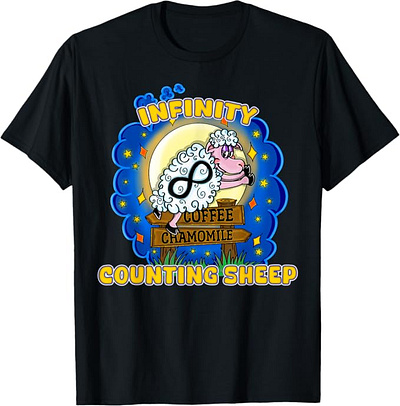 Infinity Counting Sheep! Can be a Pajama for Insomnia People! cartoon chamomile coffee counting sheep cute design funny illustration infinity insomnia nap napping night night owl pop culture retro sleep sleepless tshirt vintage