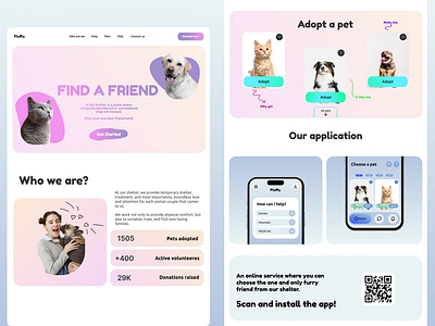 Fluffy – Pet Adoption Landing Page Redesign adoption adoption shelter blue cat dog dog adoption fivver fluffy pink redesign shelter ui uiux