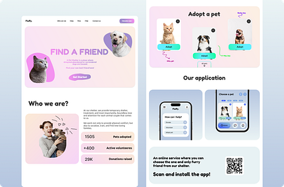 Fluffy – Pet Adoption Landing Page Redesign adoption adoption shelter blue cat dog dog adoption fivver fluffy pink redesign shelter ui uiux