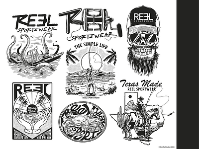 Reels Sportswear Illustration branding clothing cowboy design fishing fishingapparel fishingtshirt graphic design hunting illustration logo logotype outdoors outdoorsapparel retro texas typography usa vintage