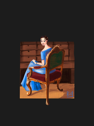 Lady in the Blue Dress character design girl illustration painting