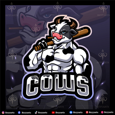 Cow gangster esport mascot logo design animal artwork badge branding bulls cow design e sport esport farm fighter gangster illustration logo mascot mockup sticker tattoo tshirt vector