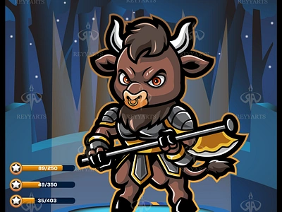 Cute kawaii cartoon minotaur hero game design holding a axe. artwork buffalo bulls chibi cow design esport game gaming hero illustration kawaii logo mascot minotaur tshirt vector