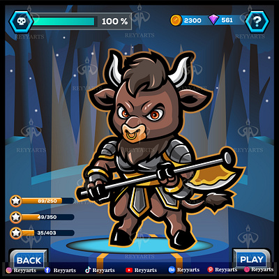 Cute kawaii cartoon minotaur hero game design holding a axe. artwork buffalo bulls chibi cow design esport game gaming hero illustration kawaii logo mascot minotaur tshirt vector