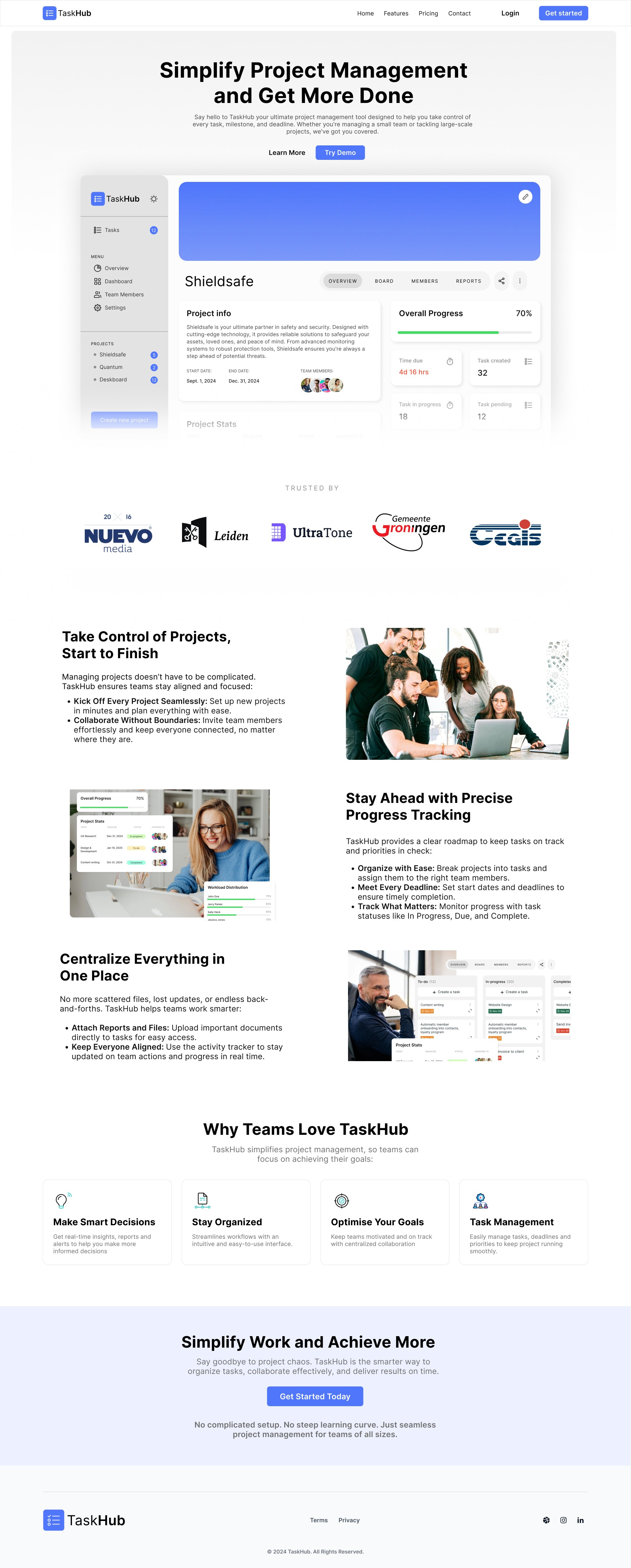 TaskHub Project Management App (Concept, Design, Development) app development bubble io landing page design project management app design ui