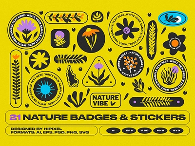 Nature Badges & Stickers badge floral flower icon illustration logo nature plant stamp sticker tattoo vintage