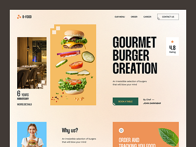 B-food, Burger landing page website burger eat fast food food food shop fried header design humburger landing page landing page design online store restaurant ui ui ux design ux web design website