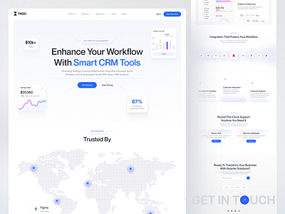 Trizo - Smart CRM Tools Landing Page analytics business growth crm crm business crm landing page crm management crm platform crm tools customer management financial service landing page design marketing product design saas design sales websiet smart ai startup uiux web design