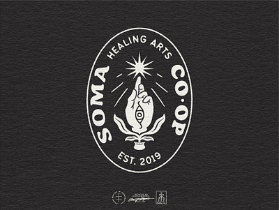 Soma Healing Arts Co-Op Master Logo badge black and white brand design brand identity branding branding design classic emblem hand drawn healing health identity design illustration illustrative lettering logo logo design vintage visual identity wellness