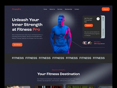 FitnessPro - Gym and Fitness Landing Page branding clean coach design exploration fitness fitness website gym healty jahid hasan jion landing page muscle simple sport training uxdesign website weightloss workout yoga