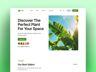 Plant Store Landing page - UI Design clean cleanweb green landingpage landingpage ui modern nature naturelandingpage outdoor plant plantweb plantwebsite plantwebsitedesign tree ui uiux userinterface web design websitedesign