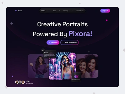 Pixora - AI Image Generator Hero Section ai ai app ai landing app design generator hero section image generator innovation landing landing design product product design ui ui design ui ux ux web website website design