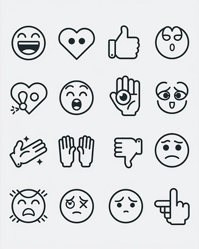 Expression icon. collection of 16 expression outline icons such emoticon