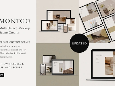 Multi Device Mockup Scene Creator computer design desk desktop devices imac ipad iphone laptop macbook mobile multi device multi device mockup phone responsive screen shadows technology website