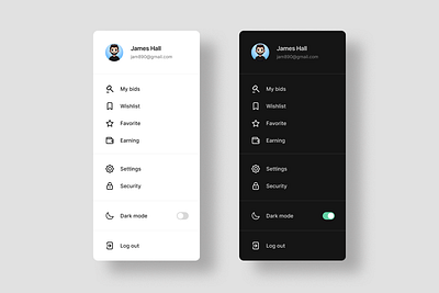 Mobile app user menu dark theme mobile mobile app sidebar ui user menu