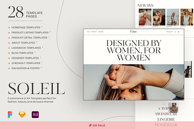 SALE - Soleil E-commerce UI Kit bohemian boho e commerce website e commercial ecommerce fashion fashionable feminine figma minimal sketch template ui design ui designer ui kit ux design webdesign website template