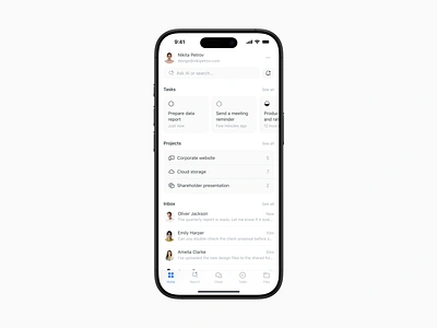 Corporate iOS app project management system ai apple clean design corporate app design inspiration gray interaction design ios design messages minimal ui mobile modern design project management system projects tasks ui design user friendly interface ux design visual design