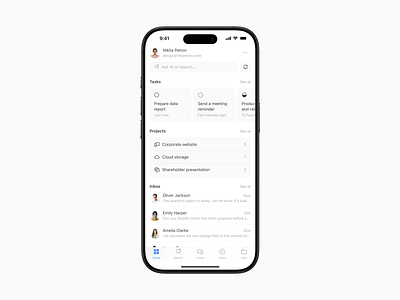 Corporate iOS app project management system ai apple clean design corporate app design inspiration gray interaction design ios design messages minimal ui mobile modern design project management system projects tasks ui design user friendly interface ux design visual design