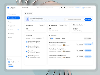 Letshire HRM software - dashboard