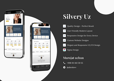 Silvery Uz branding figma landing page responsive design silvery ui ux webdesign