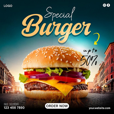 Hot And Spicy Burger Social media template animation branding flyer graphic design instagrampost logo design motiong graphic pattern socialmediapost vector