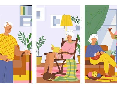 Aged People 2D Animation 2d activities aged animation caregiving companionship flat granddad grandma grandpa grandparents home care illustration living motion old people retirement senior seniors