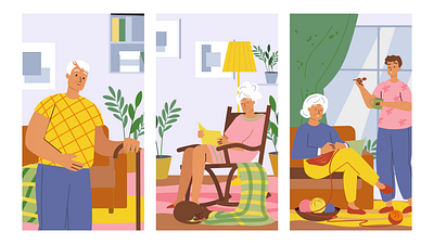 Aged People 2D Animation 2d activities aged animation caregiving companionship flat granddad grandma grandpa grandparents home care illustration living motion old people retirement senior seniors