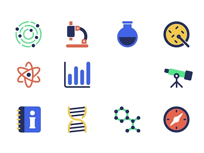 Science 2d Icons Set Animation 2d animation atom chemistry compass dna flask flat graphic icons idea illustration medicine microscope molecule motion science telescope