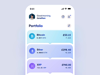 Crypto virtual card wallet - pull up to refresh interaction 3d finance ui