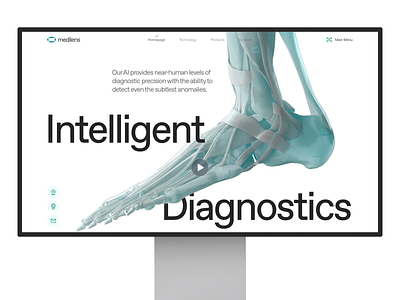 medilens: AI Medical Diagnostics | Hero Desktop Exploration UIUX 3d ai diagnostics anatomy biotech landing page biotech ui biotech website clean clinical website diagnostic diagnostics website digital health foot medical diagnostics medical imaging medical website minimal modern responsive smart health teal